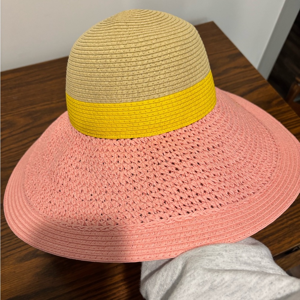 J. Crew Pink and Tan Wide-Brimmed Sun Hat